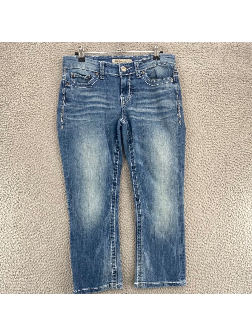 BKE Jeans Womens 27 Payton Blue Medium Wash Denim Capri Stretch Contrast Stitch